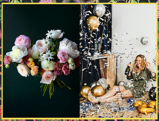 Designer’s Choice Floral Bouquet with One Dozen Mylar Balloons