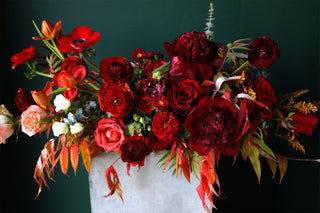 Crimson Elegance Dining Table Arrangement